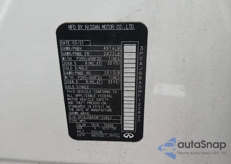 2021 Infiniti Qx50 Luxe из США, поврежденный, VIN 3PCAJ5BA5MF122820